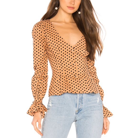 MAJORELLE Tops - NWT Majorelle Claire Top in Tan & Black Dot Top